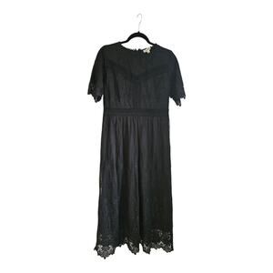 Wren and Ivory Dress Size LG Black Mesh Lace Overlay Lined Scalloped Hem S/S